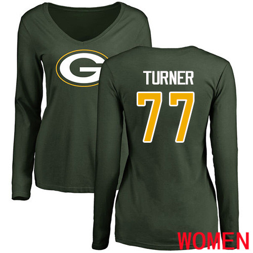 Green Bay Packers Green Women #77 Turner Billy Name And Number Logo Nike NFL Long Sleeve T Shirt->nfl t-shirts->Sports Accessory